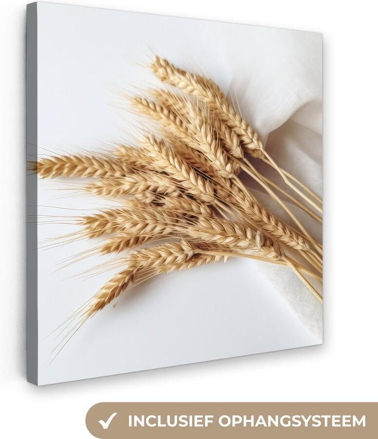 OneMillionCanvasses Canvas schilderij 50x50 cm Wanddecoratie Graan Geel Wit Natuur Stilleven Muurdecoratie woonkamer Slaapkamer decoratie Kamer accessoires Schilderijen