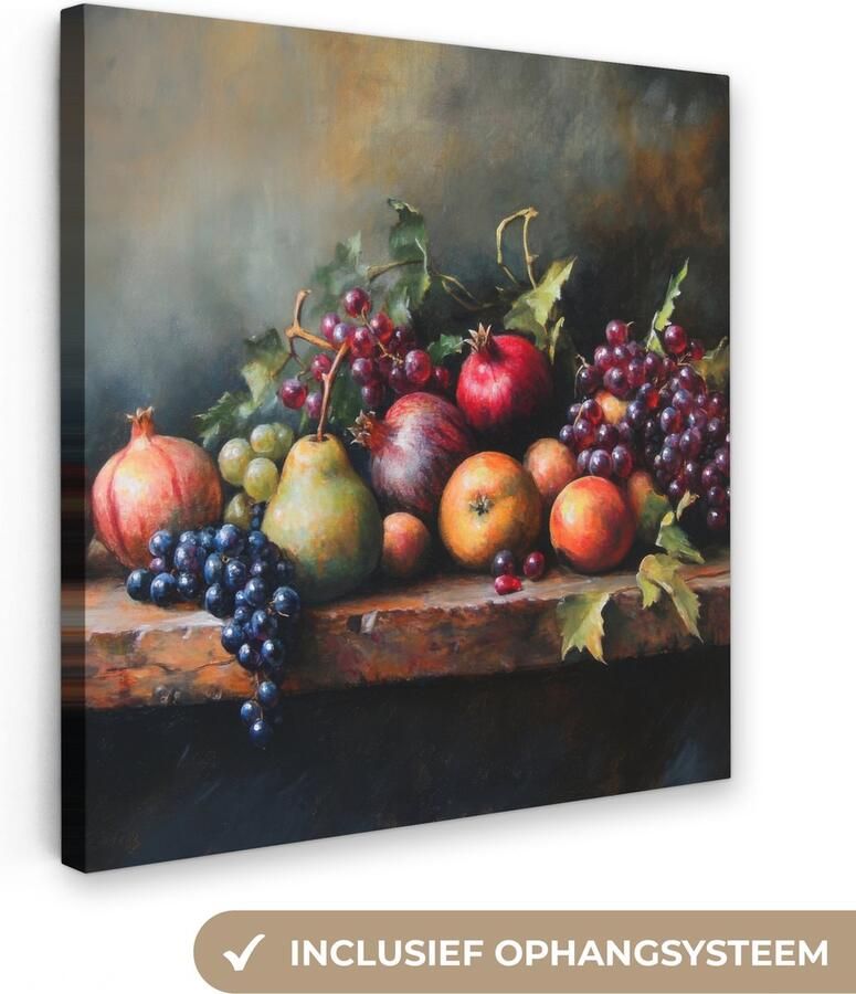 OneMillionCanvasses Canvas schilderij 50x50 cm Wanddecoratie Rustiek Stilleven Fruit Muurdecoratie woonkamer Slaapkamer decoratie Kamer accessoires Schilderijen op canvas