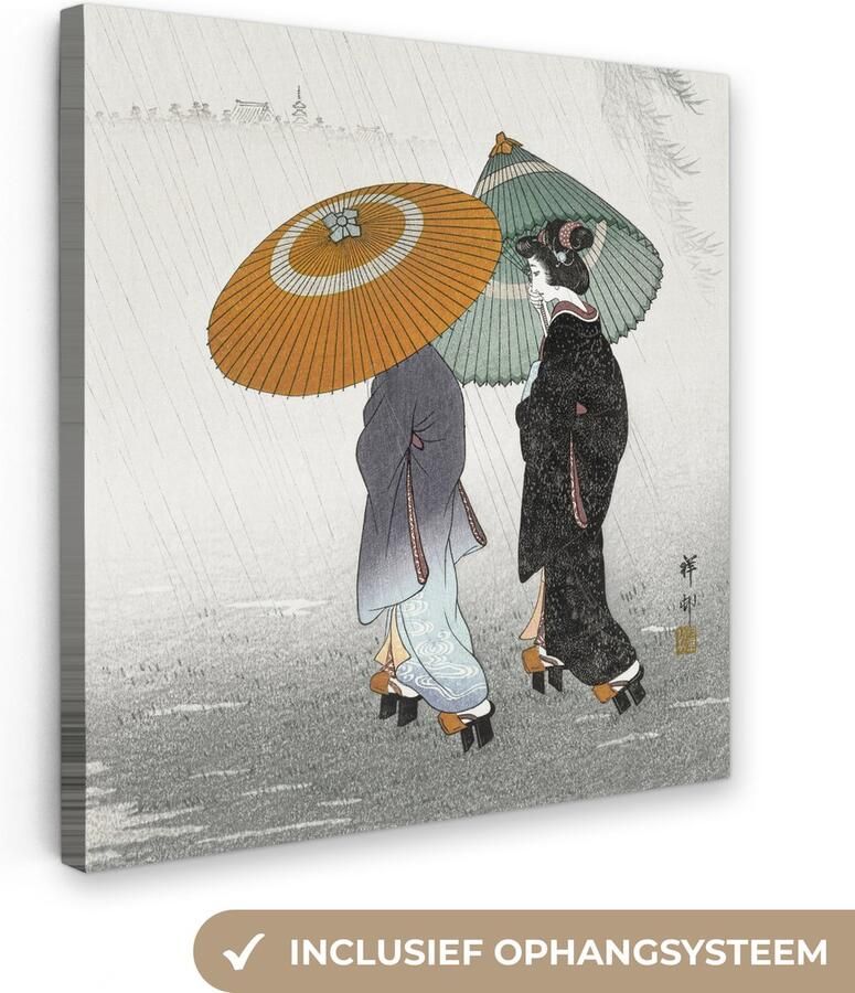 OneMillionCanvasses Canvas schilderij 20x20 cm Wanddecoratie Vrouwen Parasol Kimono Japandi Vintage Muurdecoratie woonkamer Slaapkamer decoratie Kamer accessoires Schilderijen