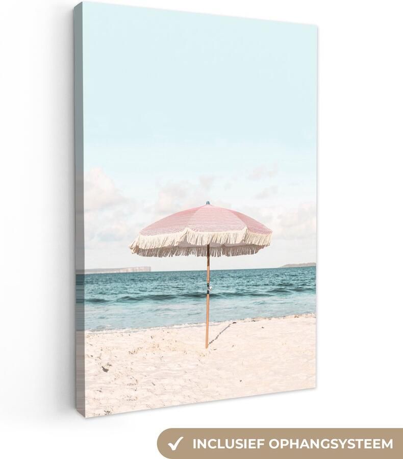 OneMillionCanvasses Canvas schilderij 90x140 cm Wanddecoratie Parasol Strand Zee Wolken Muurdecoratie woonkamer Slaapkamer decoratie Kamer accessoires Schilderijen op canvas