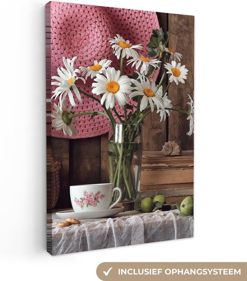 OneMillionCanvasses Canvas schilderij 80x120 cm Wanddecoratie Tafel Thee Stilleven Muurdecoratie woonkamer Slaapkamer decoratie Kamer accessoires Schilderijen op canvas