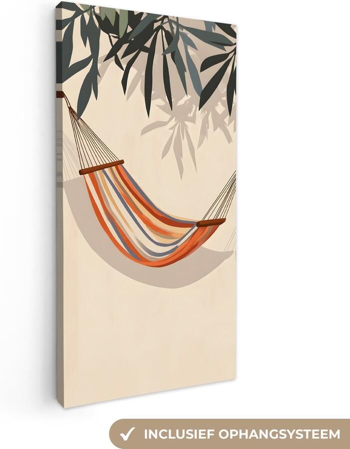 OneMillionCanvasses Canvas schilderij 40x80 cm Exclusieve wanddecoratie Hangmat Kleurrijk Bladeren Schaduw Muurdecoratie woonkamer Slaapkamer decoratie Kamer accessoires Schilderijen op canvas