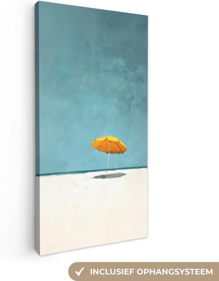 OneMillionCanvasses Canvas schilderij 40x80 cm Exclusieve wanddecoratie Parasol Geel Strand Zee Muurdecoratie woonkamer Slaapkamer decoratie Kamer accessoires Schilderijen op canvas