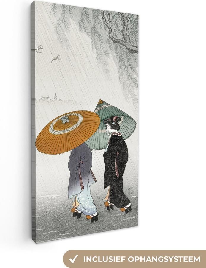 OneMillionCanvasses Canvas schilderij 20x40 cm Wanddecoratie Vrouwen Kimono Parasol Japan Vintage Muurdecoratie woonkamer Slaapkamer decoratie Kamer accessoires Schilderijen