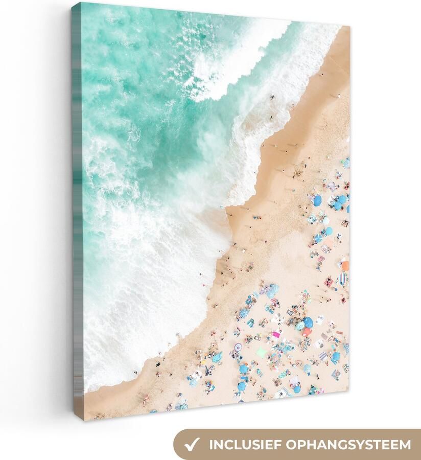 OneMillionCanvasses Canvas schilderij 60x80 cm Wanddecoratie Zee Strand Parasols Zomer Muurdecoratie woonkamer Slaapkamer decoratie Kamer accessoires Schilderijen op canvas