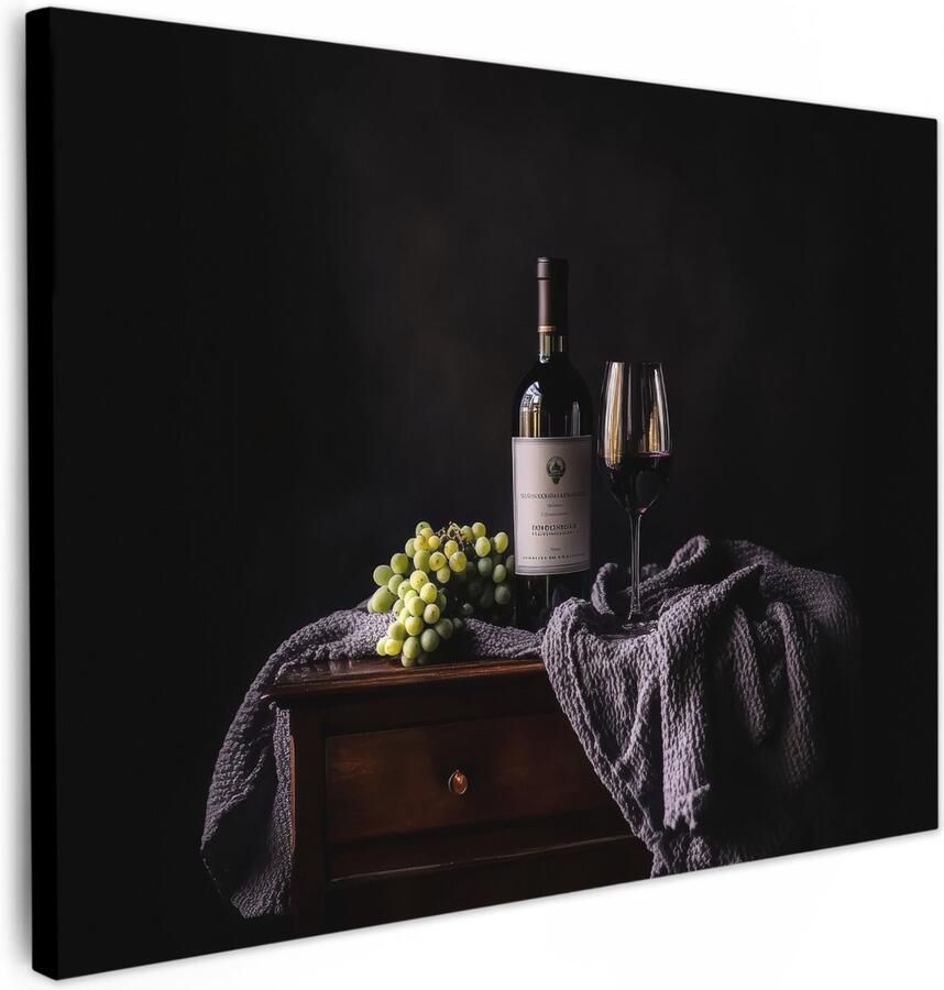 OneMillionCanvasses Canvas schilderij 80x60 cm Exclusieve wanddecoratie Druiven Wijn Rood Tafel Muurdecoratie accessoires Keuken decoratie muur Schilderijen op canvas