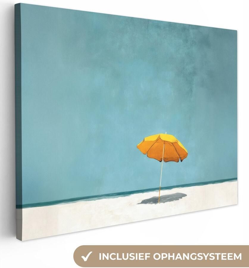 OneMillionCanvasses Canvas schilderij 40x30 cm Exclusieve wanddecoratie Parasol Geel Strand Zee Muurdecoratie woonkamer Slaapkamer decoratie Kamer accessoires Schilderijen op canvas