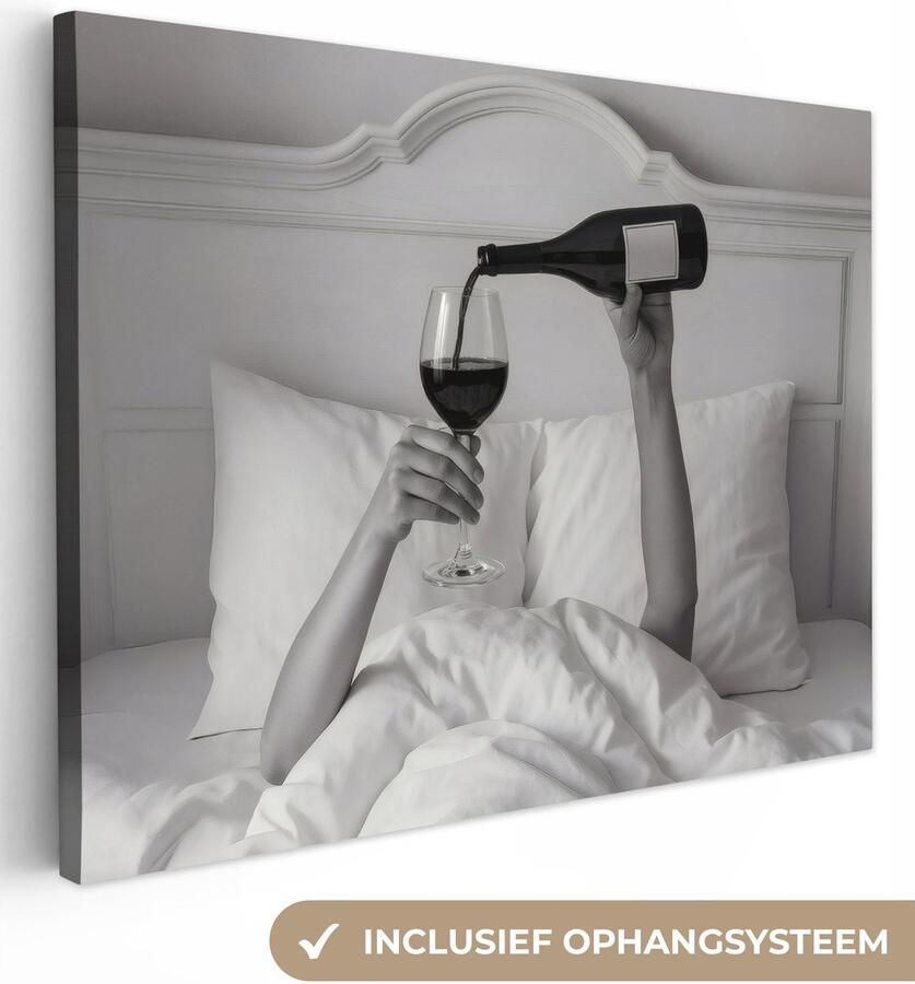 OneMillionCanvasses Canvas schilderij 160x120 cm Wanddecoratie Lakens Armen Wijn Glas Muurdecoratie woonkamer Slaapkamer decoratie Kamer accessoires Schilderijen op canvas