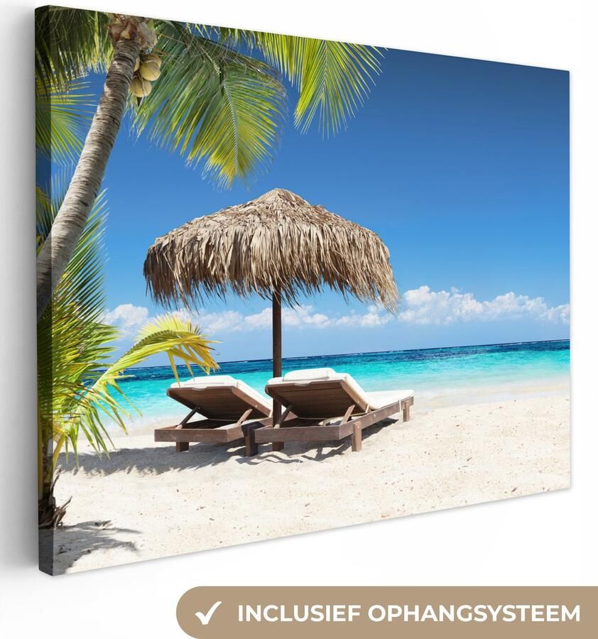 OneMillionCanvasses Canvas schilderij 40x30 cm Wanddecoratie Strand Parasol Zee Muurdecoratie woonkamer Slaapkamer decoratie Kamer accessoires Schilderijen op canvas