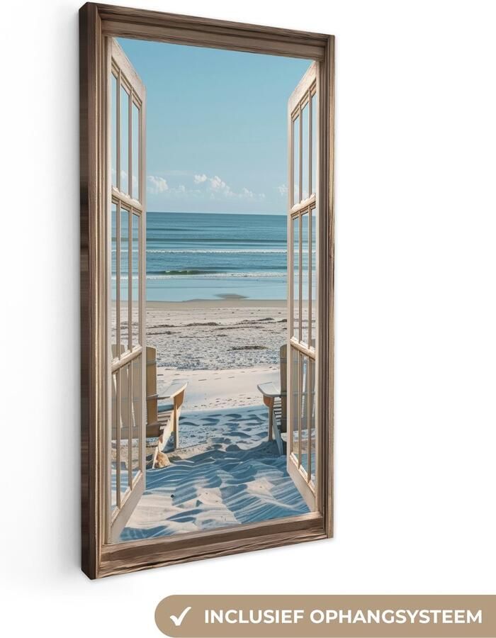 OneMillionCanvasses Canvas schilderij 40x80 cm Exclusieve wanddecoratie Doorkijk Strandstoelen Duinen Zee Natuur Muurdecoratie woonkamer Slaapkamer decoratie Kamer accessoires Schilderijen op canvas