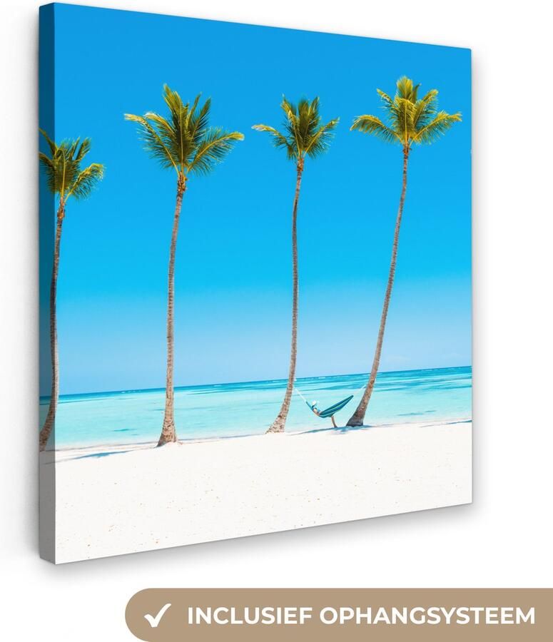 OneMillionCanvasses Canvas schilderij 50x50 cm Wanddecoratie Zee Palmbomen Hangmat Muurdecoratie woonkamer Slaapkamer decoratie Kamer accessoires Schilderijen op canvas