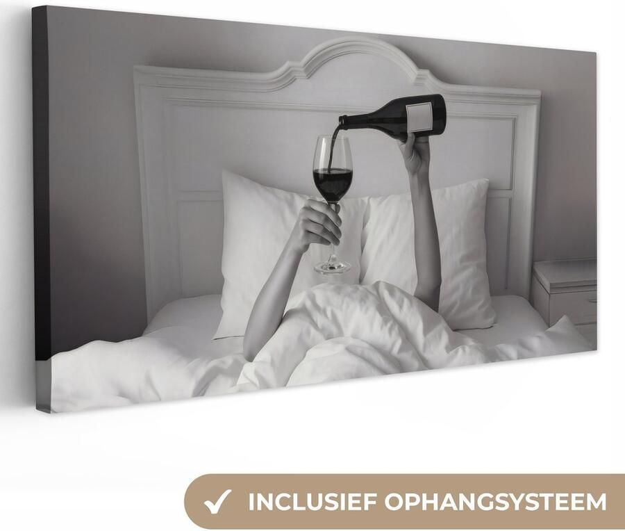 OneMillionCanvasses Canvas schilderij 100x50 cm Exclusieve wanddecoratie Lakens Armen Wijn Glas Muurdecoratie woonkamer Slaapkamer decoratie Kamer accessoires Schilderijen op canvas