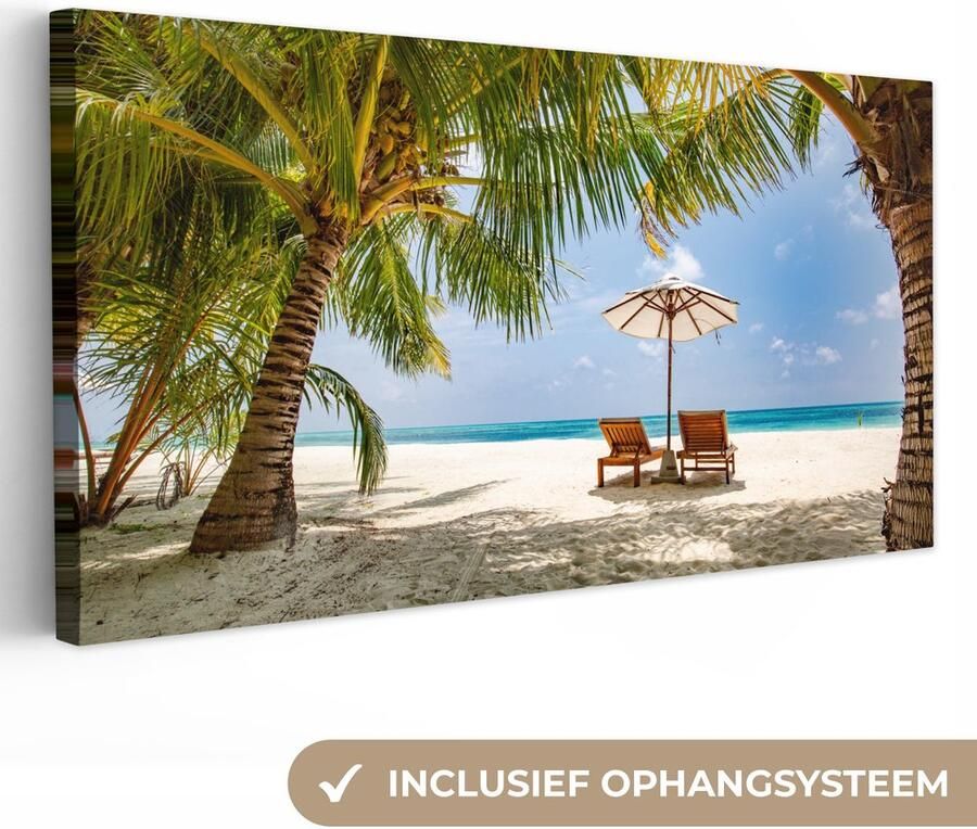 OneMillionCanvasses Canvas schilderij 200x100 cm Wanddecoratie Strand Strandstoel Parasol Muurdecoratie woonkamer Slaapkamer decoratie Kamer accessoires Schilderijen op canvas