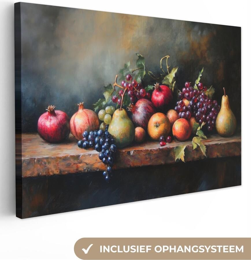 OneMillionCanvasses Canvas schilderij 150x100 cm Wanddecoratie Rustiek Stilleven Fruit Muurdecoratie woonkamer Slaapkamer decoratie Kamer accessoires Schilderijen op canvas