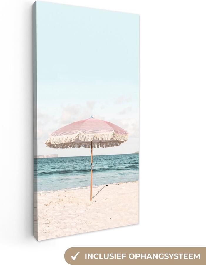OneMillionCanvasses Canvas schilderij 80x160 cm Wanddecoratie Parasol Strand Zee Wolken Muurdecoratie woonkamer Slaapkamer decoratie Kamer accessoires Schilderijen op canvas
