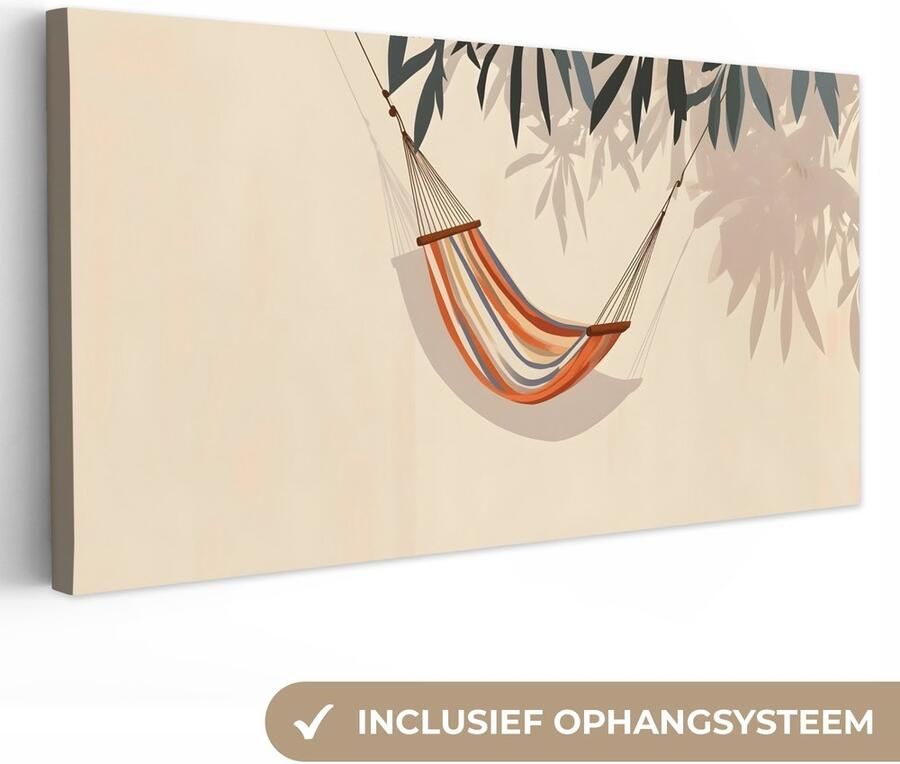 OneMillionCanvasses Canvas schilderij 40x20 cm Exclusieve wanddecoratie Hangmat Kleurrijk Bladeren Schaduw Muurdecoratie woonkamer Slaapkamer decoratie Kamer accessoires Schilderijen op canvas