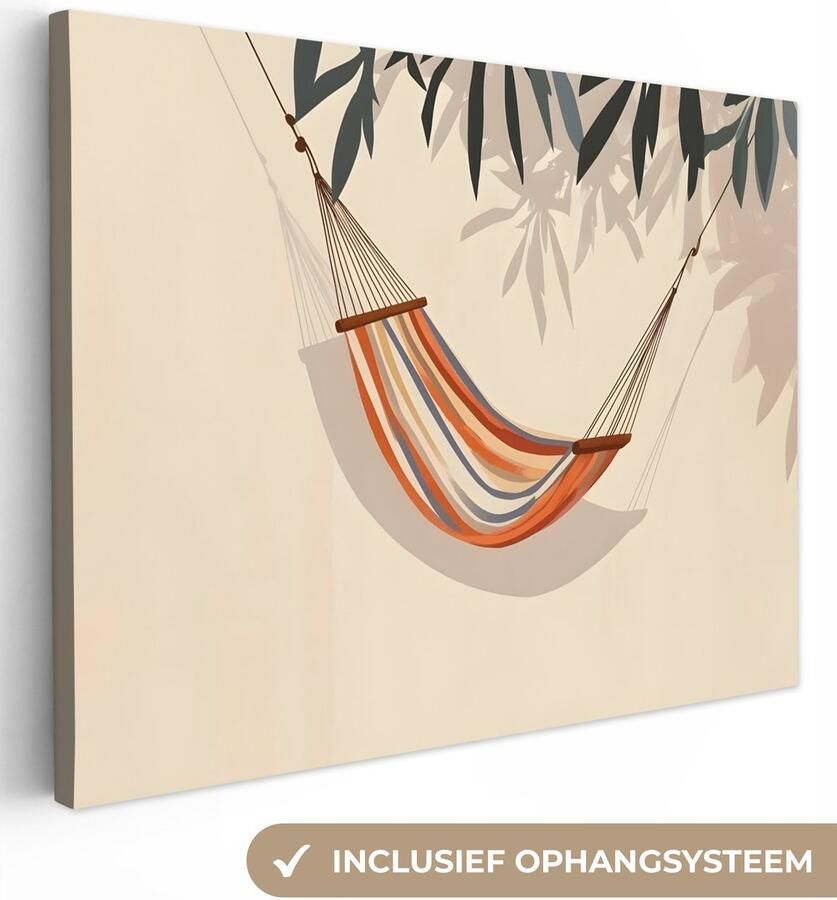 OneMillionCanvasses Canvas schilderij 120x90 cm Exclusieve wanddecoratie Hangmat Kleurrijk Bladeren Schaduw Muurdecoratie woonkamer Slaapkamer decoratie Kamer accessoires Schilderijen op canvas