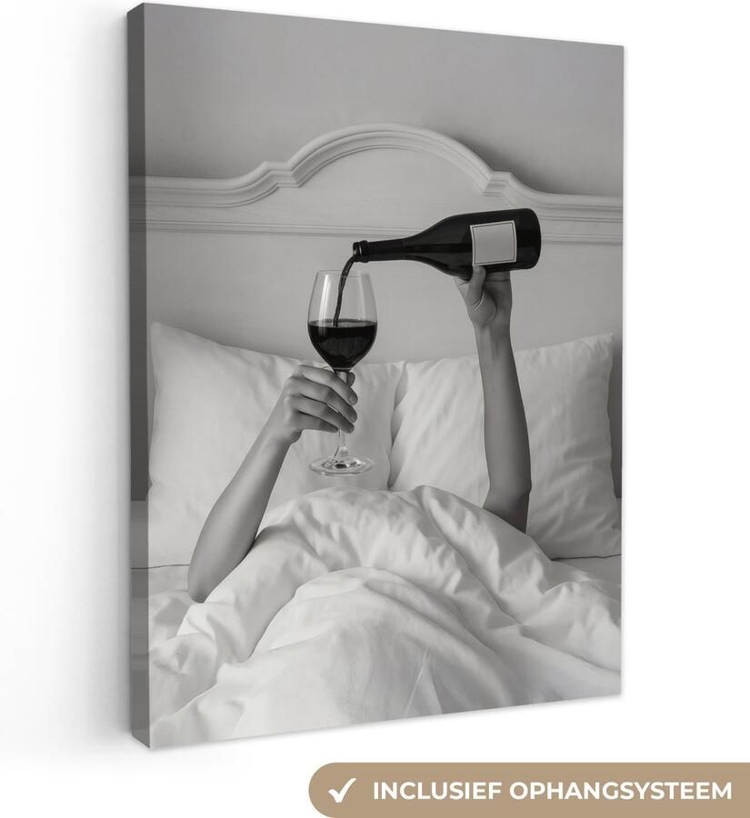 OneMillionCanvasses Canvas schilderij 60x80 cm Wanddecoratie Lakens Armen Wijn Glas Muurdecoratie woonkamer Slaapkamer decoratie Kamer accessoires Schilderijen op canvas