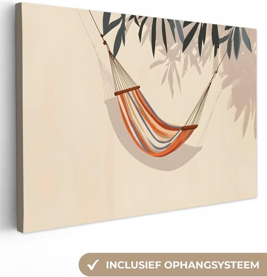 OneMillionCanvasses Canvas schilderij 60x40 cm Exclusieve wanddecoratie Hangmat Kleurrijk Bladeren Schaduw Muurdecoratie woonkamer Slaapkamer decoratie Kamer accessoires Schilderijen op canvas