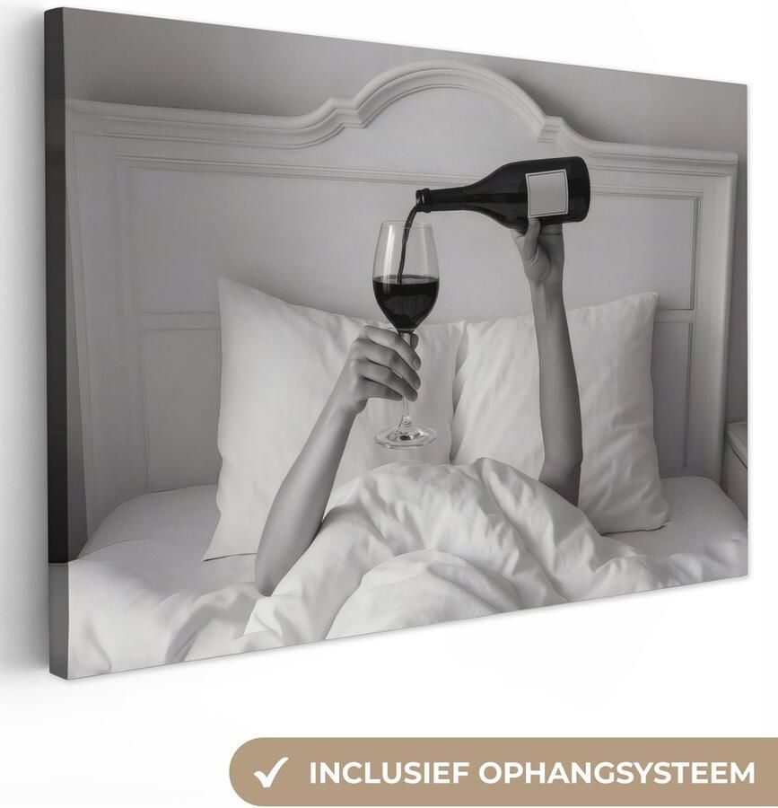 OneMillionCanvasses Canvas schilderij 150x100 cm Wanddecoratie Lakens Armen Wijn Glas Muurdecoratie woonkamer Slaapkamer decoratie Kamer accessoires Schilderijen op canvas