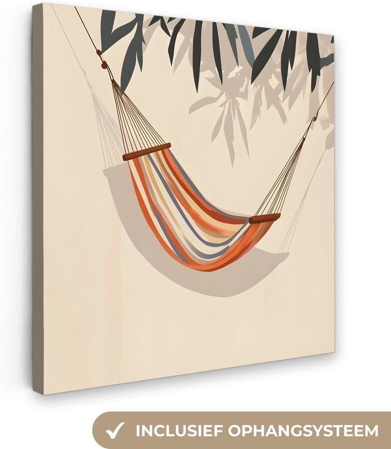 OneMillionCanvasses Canvas schilderij 90x90 cm Exclusieve wanddecoratie Hangmat Kleurrijk Bladeren Schaduw Muurdecoratie woonkamer Slaapkamer decoratie Kamer accessoires Schilderijen op canvas