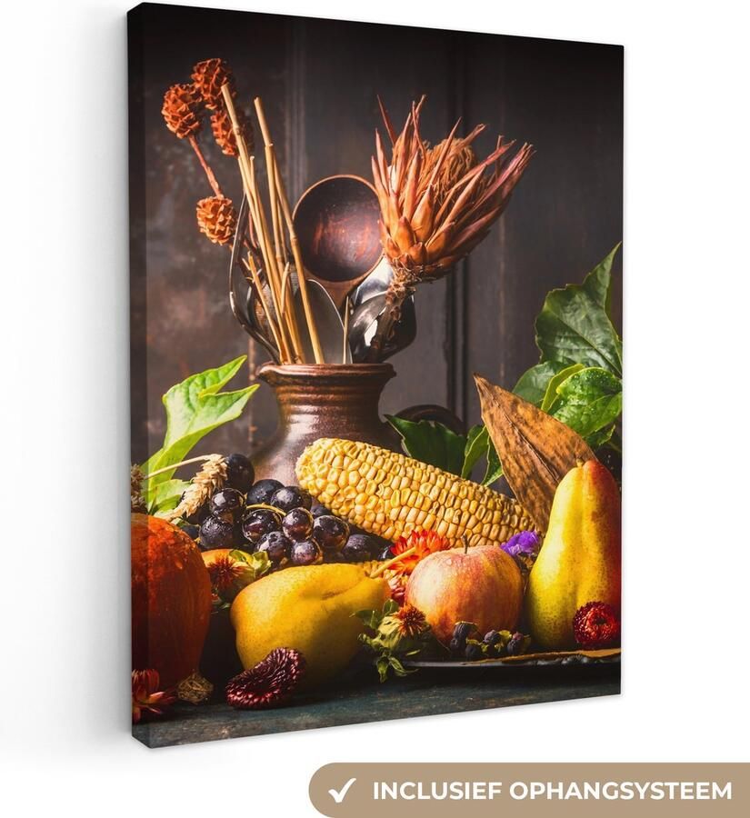 OneMillionCanvasses Canvas schilderij 120x160 cm Wanddecoratie Groente Fruit Rustiek Tafel Muurdecoratie woonkamer Slaapkamer decoratie Kamer accessoires Schilderijen