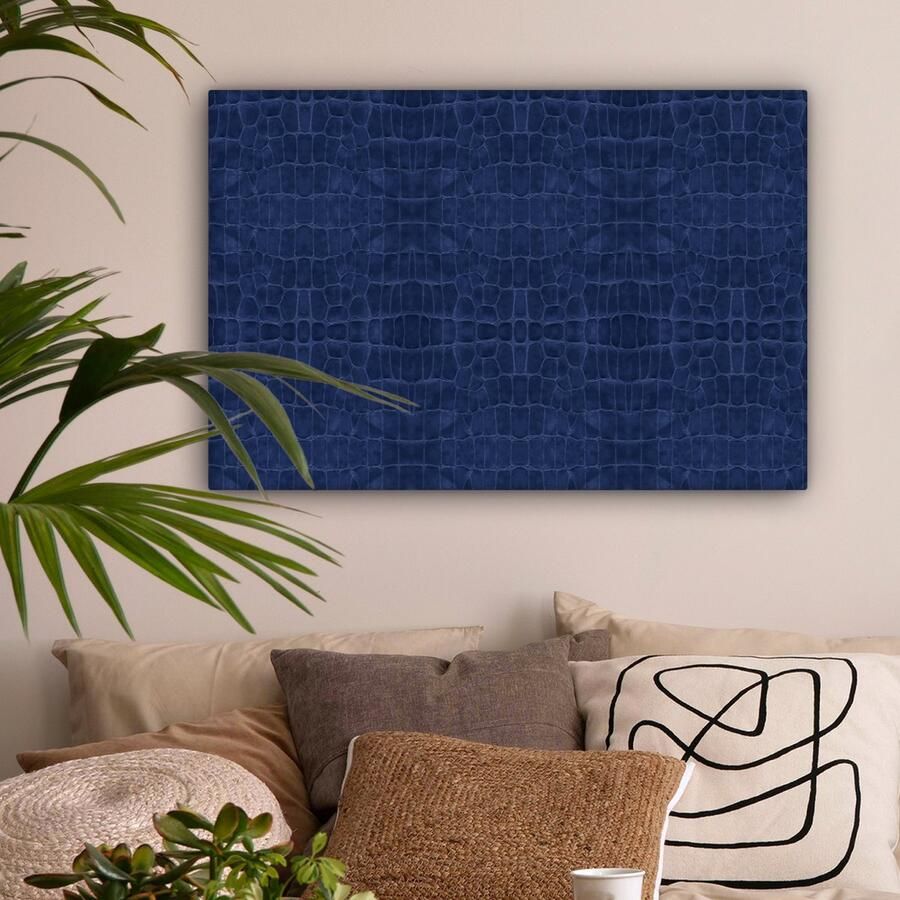 OneMillionCanvasses Canvas Schilderij Inductie beschermer Leer Blauw Dierenhuid 90x60 cm Wanddecoratie