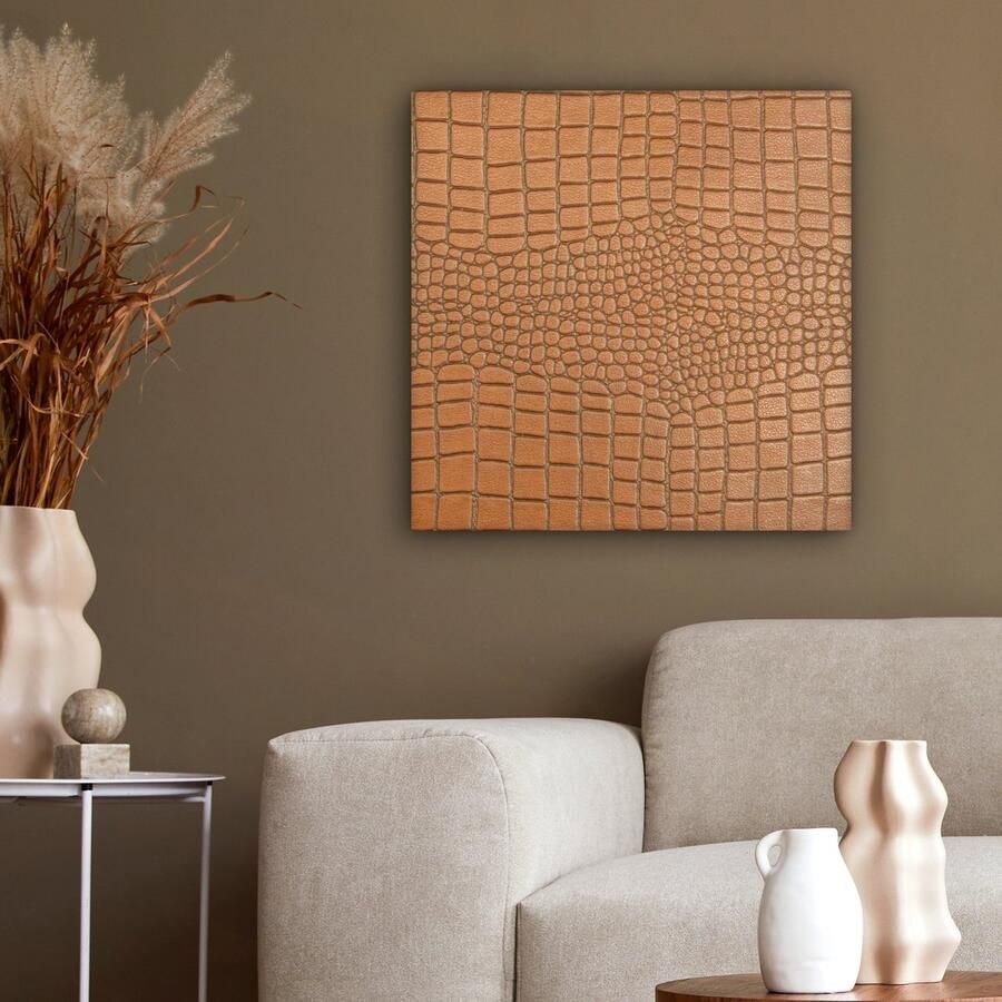 OneMillionCanvasses Canvas Schilderij Inductie beschermer Leer Bruin Dierenhuid 50x50 cm Wanddecoratie - Foto 2