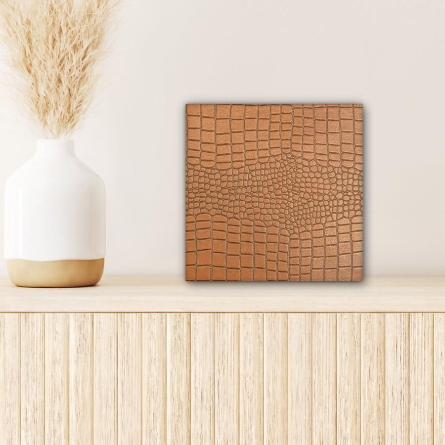 OneMillionCanvasses Canvas Schilderij Inductie beschermer Leer Bruin Dierenhuid 20x20 cm Wanddecoratie