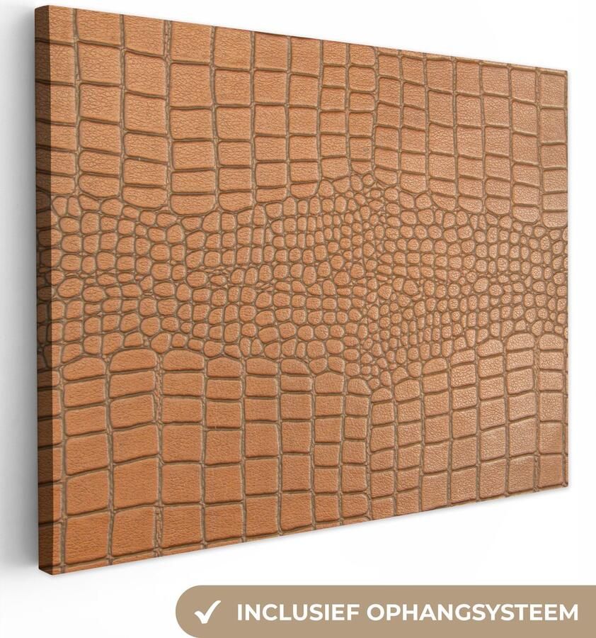 OneMillionCanvasses Canvas Schilderij Inductie beschermer Leer Bruin Dierenhuid 80x60 cm Wanddecoratie - Foto 2