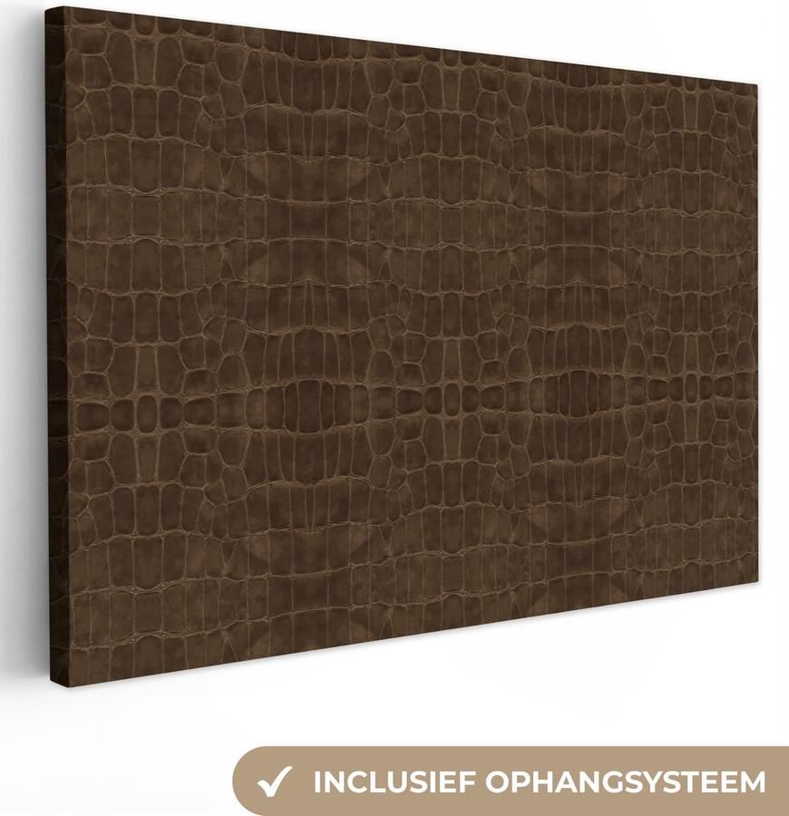OneMillionCanvasses Canvas Schilderij Inductie beschermer Leer Bruin Dierenhuid 90x60 cm Wanddecoratie - Foto 2