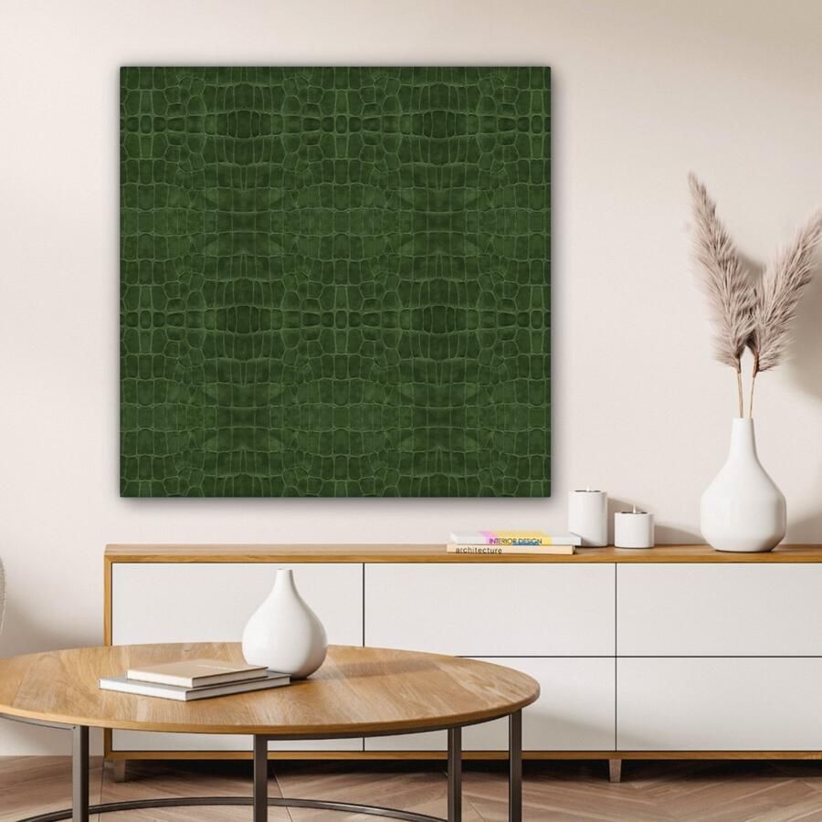 OneMillionCanvasses Canvas Schilderij Inductie beschermer Leer Groen Dierenhuid 90x90 cm Wanddecoratie - Foto 4