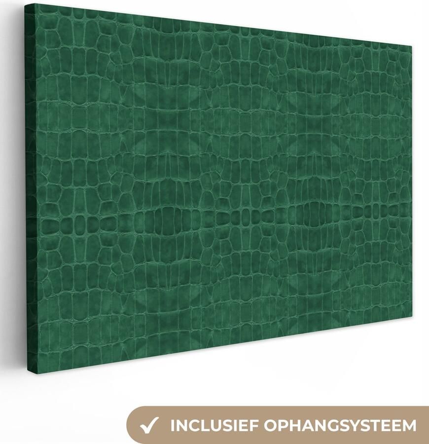 OneMillionCanvasses Canvas Schilderij Inductie beschermer Leer Groen Dierenhuid 120x80 cm Wanddecoratie