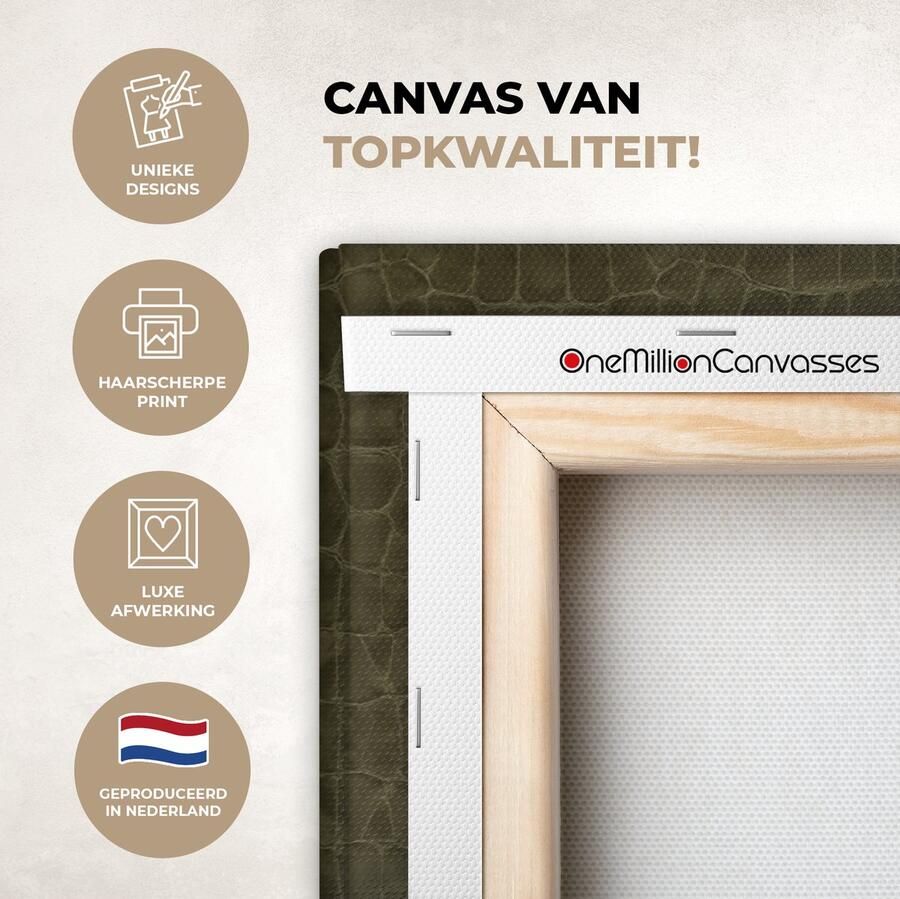 OneMillionCanvasses Canvas Schilderij Inductie beschermer Leer Groen Dierenhuid 80x60 cm Wanddecoratie
