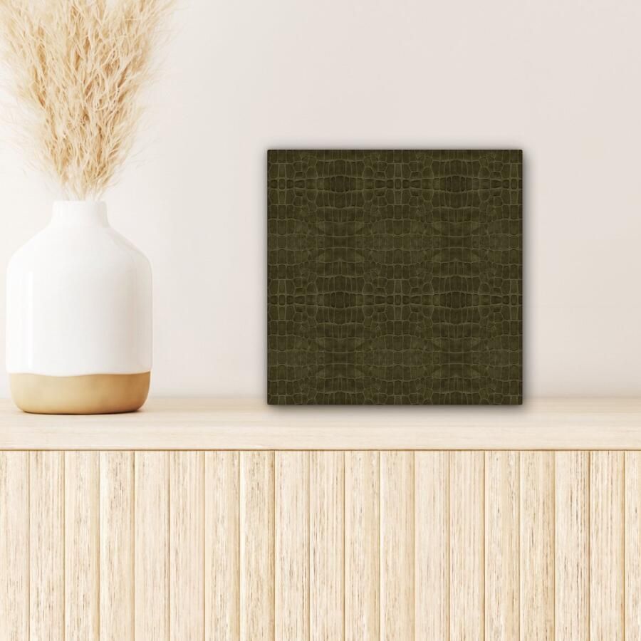 OneMillionCanvasses Canvas Schilderij Inductie beschermer Leer Groen Dierenhuid 20x20 cm Wanddecoratie
