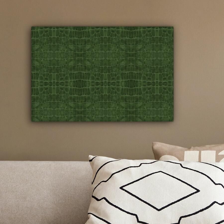 OneMillionCanvasses Canvas Schilderij Inductie beschermer Leer Groen Dierenhuid 30x20 cm Wanddecoratie