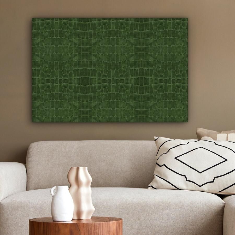 OneMillionCanvasses Canvas Schilderij Inductie beschermer Leer Groen Dierenhuid 60x40 cm Wanddecoratie - Foto 2