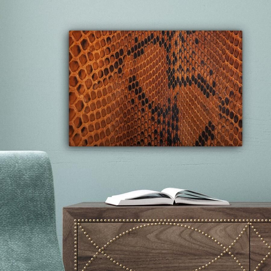 OneMillionCanvasses Canvas Schilderij Inductie beschermer Leer Oranje Dierenhuid 30x20 cm Wanddecoratie