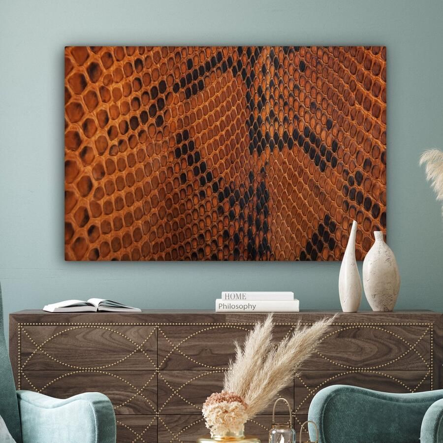 OneMillionCanvasses Canvas Schilderij Inductie beschermer Leer Oranje Dierenhuid 120x80 cm Wanddecoratie