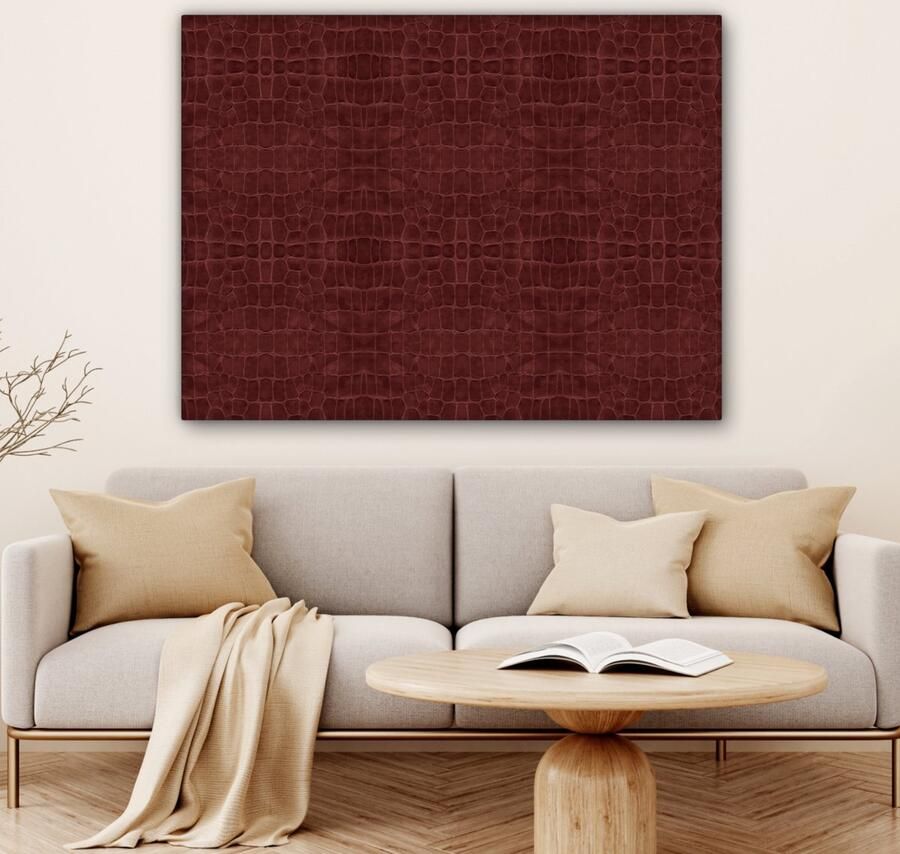 OneMillionCanvasses Canvas Schilderij Inductie beschermer Leer Rood Dierenhuid 120x90 cm Wanddecoratie