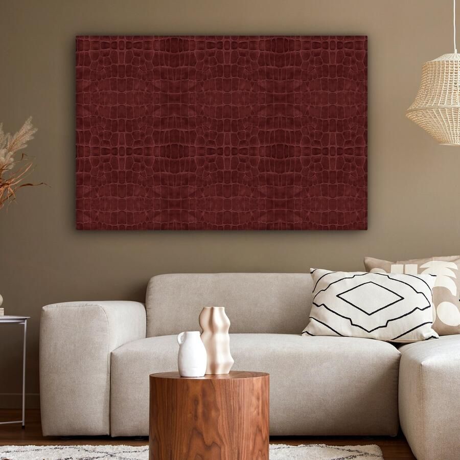 OneMillionCanvasses Canvas Schilderij Inductie beschermer Leer Rood Dierenhuid 120x80 cm Wanddecoratie - Foto 2