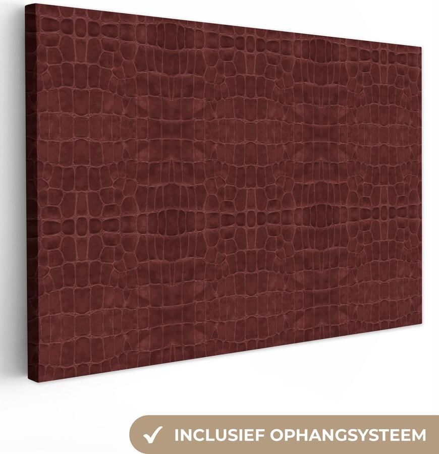 OneMillionCanvasses Canvas Schilderij Inductie beschermer Leer Rood Dierenhuid 90x60 cm Wanddecoratie