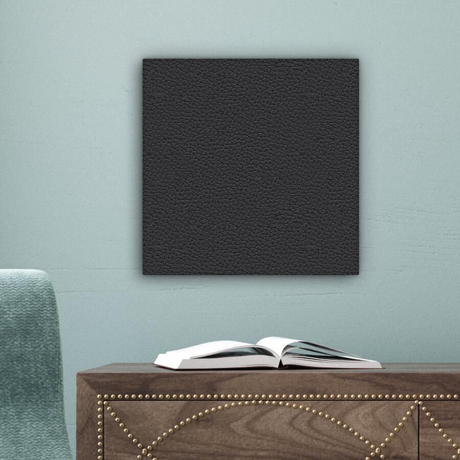 Canvas schilderij 20x20 cm Wanddecoratie Inductie beschermer Leer Zwart Dierenhuid Muurdecoratie woonkamer Slaapkamer decoratie Kamer accessoires Schilderijen op canvas - Foto 1