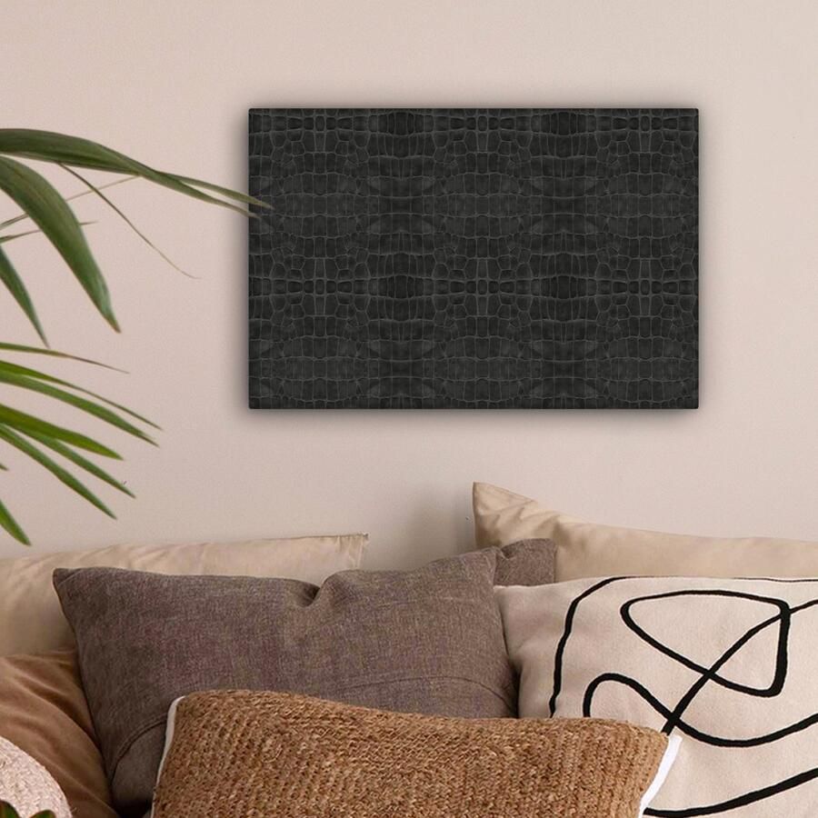OneMillionCanvasses Canvas Schilderij Inductie beschermer Leer Zwart Dierenhuid 30x20 cm Wanddecoratie - Foto 2
