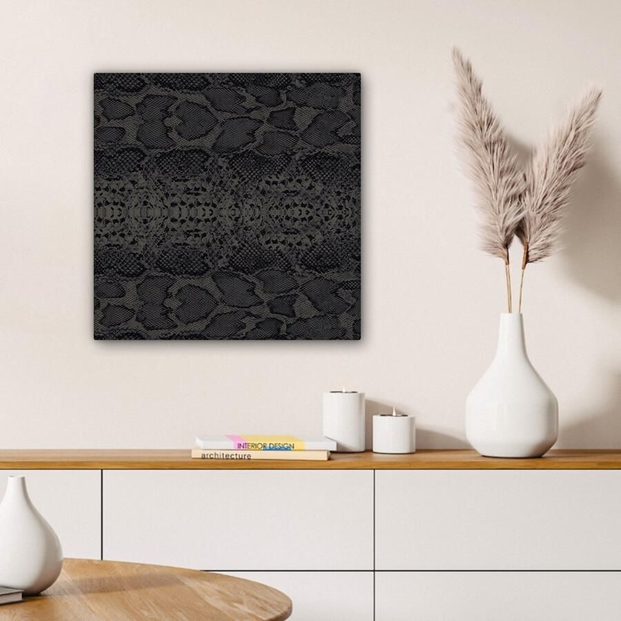 OneMillionCanvasses Canvas Schilderij Inductie beschermer Leer Zwart Dierenhuid 50x50 cm Wanddecoratie