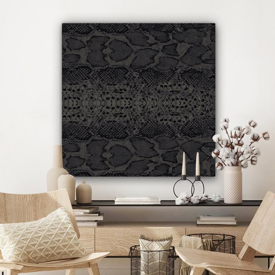 OneMillionCanvasses Canvas Schilderij Inductie beschermer Leer Zwart Dierenhuid 90x90 cm Wanddecoratie - Foto 2