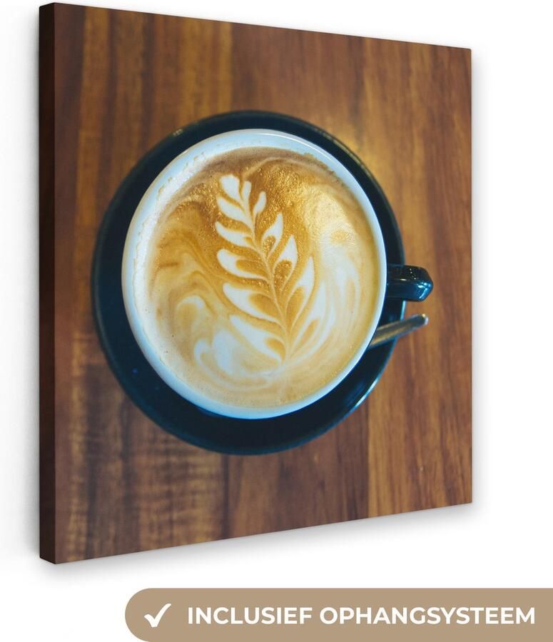 OneMillionCanvasses Canvas Schilderij Koffie Tafel Hout 90x90 cm Wanddecoratie