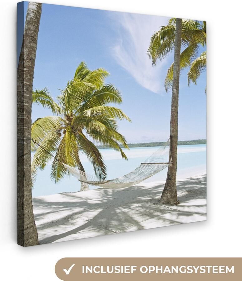 OneMillionCanvasses Canvas Schilderij Palmboom Hangmat Zand 90x90 cm Wanddecoratie