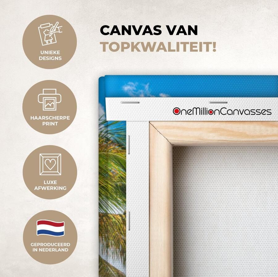 Canvas schilderij 120x90 cm Wanddecoratie Strand Ligbed Palmbomen Muurdecoratie woonkamer Slaapkamer decoratie Kamer accessoires Schilderijen op canvas - Foto 2