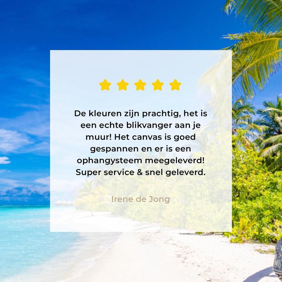 OneMillionCanvasses Canvas schilderij 80x60 cm Wanddecoratie Strand Palm Hangstoel Muurdecoratie woonkamer Slaapkamer decoratie Kamer accessoires Schilderijen op canvas